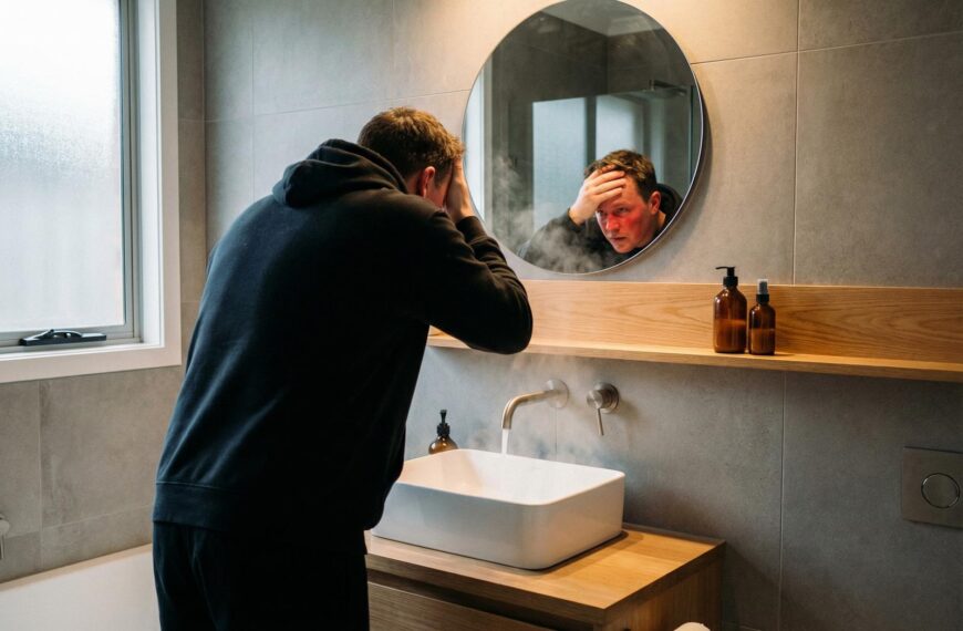 Ik begreep mijn roodheid niet, te heet water op het gezicht beschadigt in de winter in stilte de huid